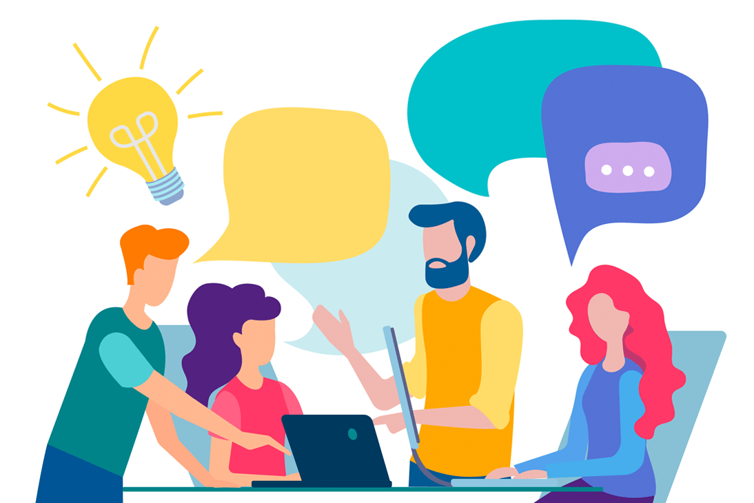 Team collaborating and reviewing designs