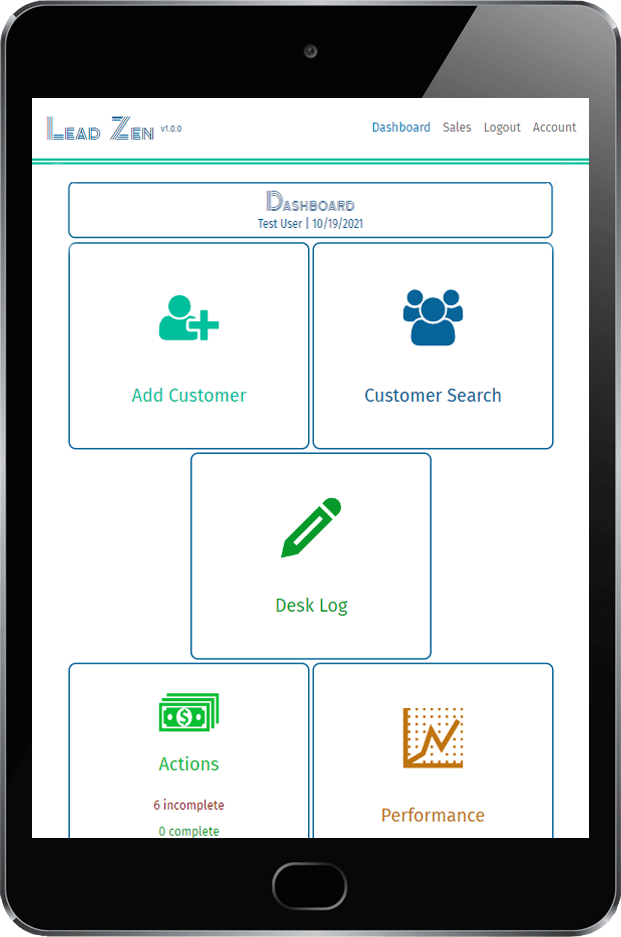 Lead Zen CRM displayed on an iPad